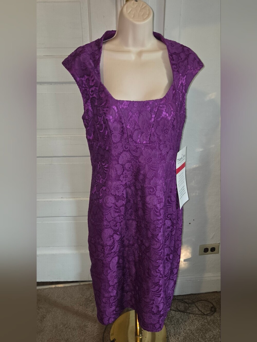 Jax Purple Lace Midi Dress with Cap Sleeves